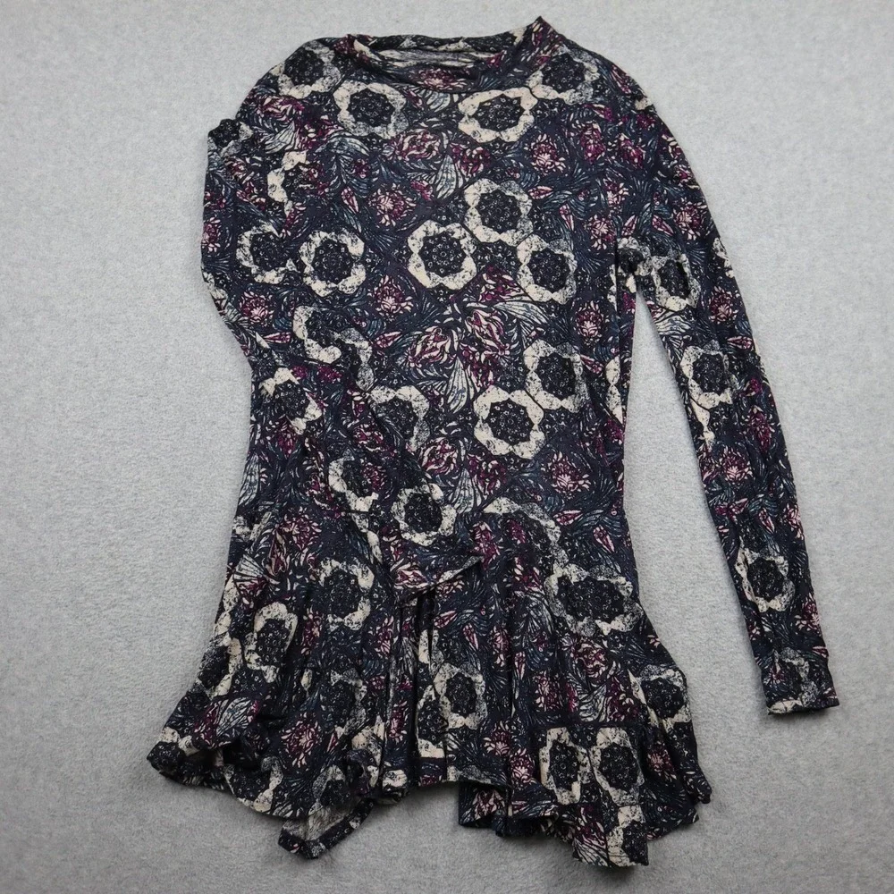 Free People Top Womens M Peplum Open Back Floral Print Long Sleeve Rayon Linen